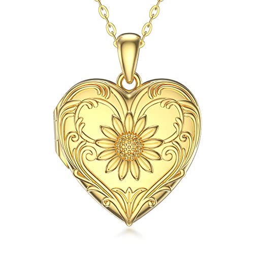 SOULMEET Personalized Silver Locket Necklace That Holds Pictures Photo Keep Someone Near to You, Memorial Custom Lockets Necklaces Letters Engraving for His Her - color: A2-Gold plated sunflower-Yellow, style: Locket Necklace Only