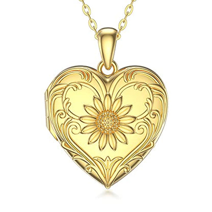 SOULMEET Personalized Silver Locket Necklace That Holds Pictures Photo Keep Someone Near to You, Memorial Custom Lockets Necklaces Letters Engraving for His Her - color: A2-Gold plated sunflower-Yellow, style: Locket Necklace Only