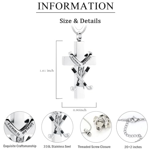 zeqingjw Cross Urn Necklace for Ashes for Men Women Stainless Steel Cremation Golf Clubs Jewelry Ashes Keepsake Memorial Pendant Ash Holder of Loved Ones - color: Customize