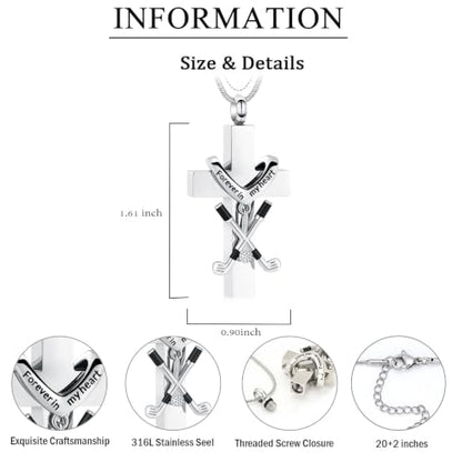 zeqingjw Cross Urn Necklace for Ashes for Men Women Stainless Steel Cremation Golf Clubs Jewelry Ashes Keepsake Memorial Pendant Ash Holder of Loved Ones - color: Customize