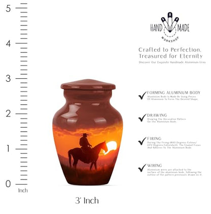 Cowboy Mini Urn - Urns for Adult Ashes - Pack of 1 - size: 3 inch (Pack of 1)