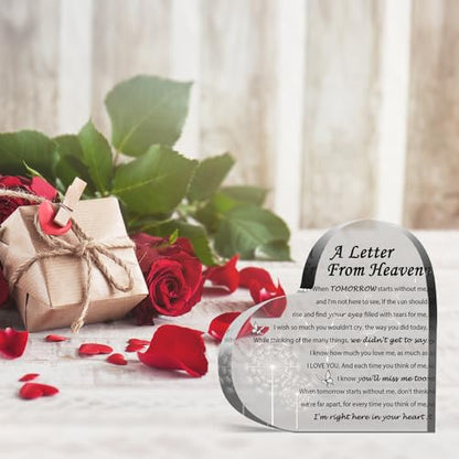 Sympathy Gifts - A Letter from Heaven- Memorial Gift for Loss of Mother Father Husband Son, Acrylic Heart Keepsake,Remembrance Sympathy Gifts, grief gifts - style: White 6 X 6 IN