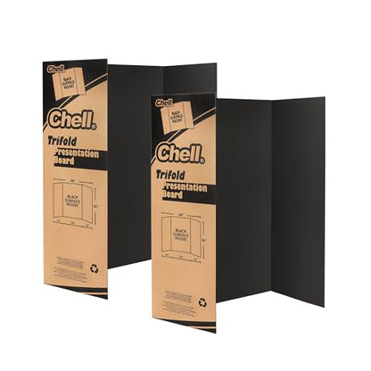 Chell 36x48 Large Size Corrugated Trifold Poster Boards, Black, 2 Pack | Made of Thickened Corrugated Cardboard, Portable, Lightweight - size: Large, 36x48 in