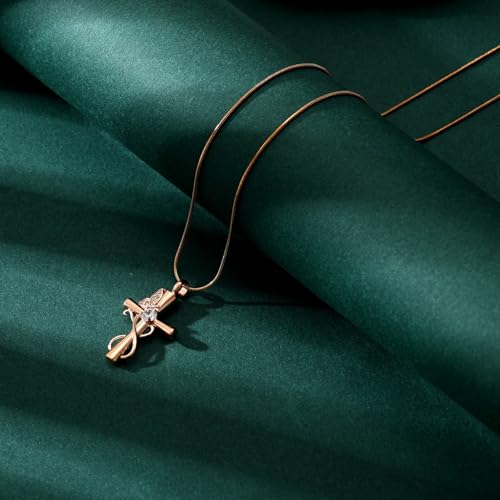 Butterfly Cross Cremation Jewelry Urn Necklaces Cross Butterfly Urn Necklaces for Ashes Memorial Keepsake Pendant for Women Men Gifts With Funnel Kit & Bag - color: Rose+White