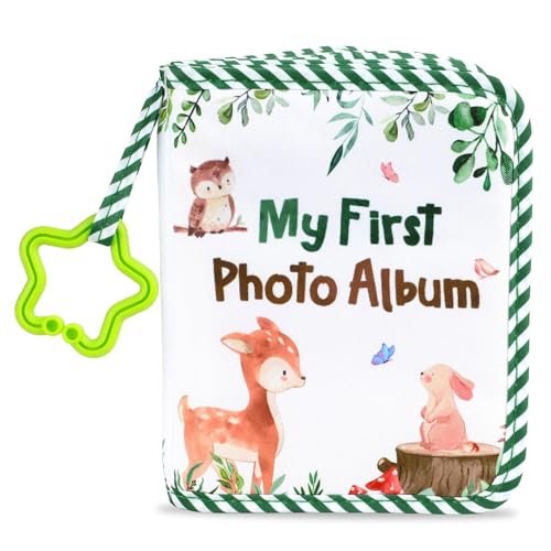 Baby's My First Family Album Soft Photo Cloth Book Green Leaves My First Book of Photos Baby Memory Album Gift Holds 4x6 Pictures for Babies Newborn Toddler & Kids Baby Shower - style: Green Leaves