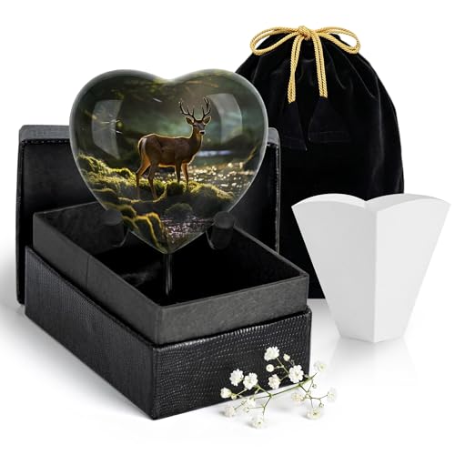 Deer Keepsake Heart Cremation Urn for Human Ashes – Small Aluminum Memorial Burial Urn for Men & Women, Rustic Decorative Home Display - Small Keepsake Heart - size: Small Heart