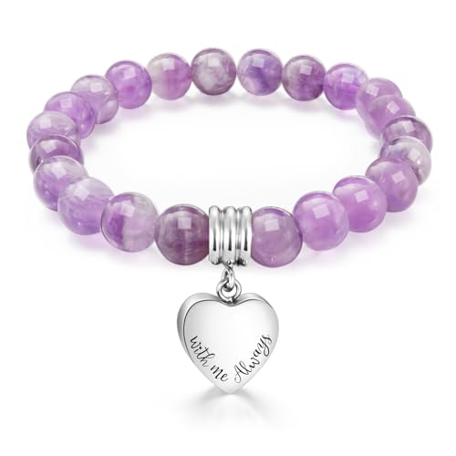 XIUDA Heart Cremation Memorial Urn Bracelet 316L Stainless Steel Keepsake Jewelry Urn Bracelet for Ashes for Women-With Me Always - style: Purple Agate Stone