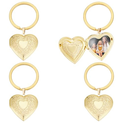 UNICRAFTALE 4Pcs Locket Keychain Personalized Memory Locket Key Chain with Photo Custom Pictures Photo Keychain for Gift - color: Gold, style: Heart