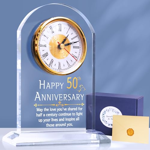 OkiyiD 50th Anniversary Wedding Gift, Anniversary Quartz Clock, Desk Table Clock, 50 Years of Marriage, Golden Wedding for Couple, Parents, Grandparents (50th Anniversary) - color: 50th Anniversary