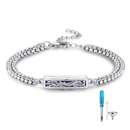 TUGHRA Ashes Bracelet for Women Urn Bracelet for Ashes 925 Sterling Silver Cremation Jewelry Memorial Gifts Keepsake Bracelet - style: Ashes Bracelet-bar-tree of life-oxidation