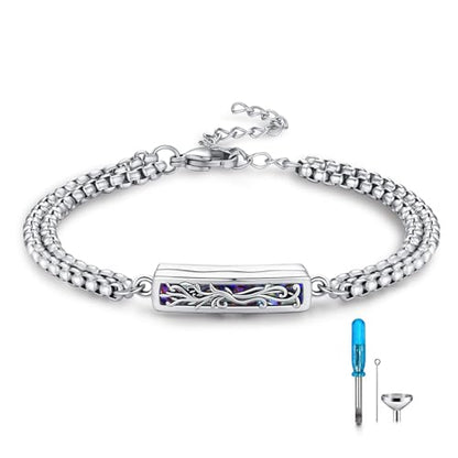 TUGHRA Ashes Bracelet for Women Urn Bracelet for Ashes 925 Sterling Silver Cremation Jewelry Memorial Gifts Keepsake Bracelet - style: Ashes Bracelet-bar-tree of life-oxidation