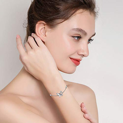 Butterfly/Sunflower/Red Cardinal/Hummingbird Cremation Jewelry 925 Sterling Silver Urn Bracelet Ashes Keepsake Hair Memorial Always in My Heart Locket for Women Mom - style: Butterfly