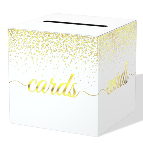 WNINK White Gold Cards Box for Birthday, Wedding, Bridal or Baby Shower, Graduation, Anniversaries, Engagement Party Decorations Supplies Money and Cards Receiving Box - color: White Gold