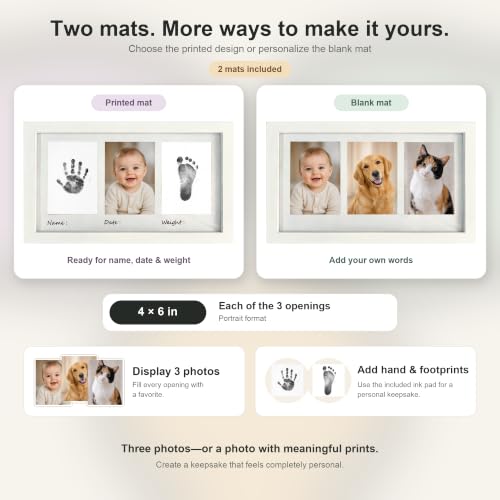AURALYN Solid Wood with Real Glass Baby Handprint and Footprint Frame, 4x6 Keepsake with Ink Pad Kit, Newborn Baby Shower, Pet Paw Print Frame