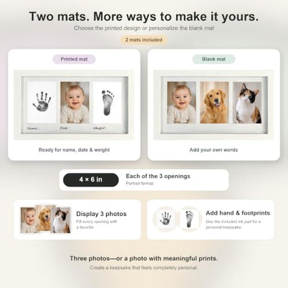 AURALYN Solid Wood with Real Glass Baby Handprint and Footprint Frame, 4x6 Keepsake with Ink Pad Kit, Newborn Baby Shower, Pet Paw Print Frame