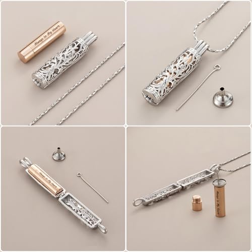 Cylinder Urn Necklace Crystal Tree of Life Cremation Jewelry Pendant for Women Men Vial Cremation Ash Pendant Loved One Memorial Jewelry with Mini Keepsake Urn Ash - Always In My Heart - color: Silver-Rose Gold-Always In My Heart