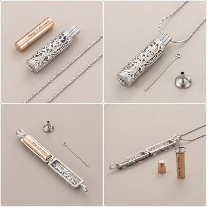 Cylinder Urn Necklace Crystal Tree of Life Cremation Jewelry Pendant for Women Men Vial Cremation Ash Pendant Loved One Memorial Jewelry with Mini Keepsake Urn Ash - Always In My Heart - color: Silver-Rose Gold-Always In My Heart