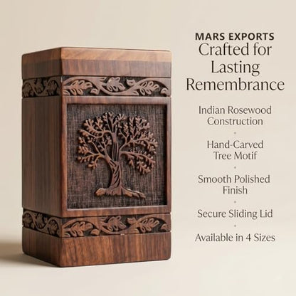 Wooden Cremation Urns Box for Human Ashes, Memorial Keepsake Boxes for Adults, Male/Female,Child, Pets Dog Cat Wood Burial Funeral Container (Tree of Life) Urn, Capacity (X-Large (250 lbs- 113kg)) - size: X-Large