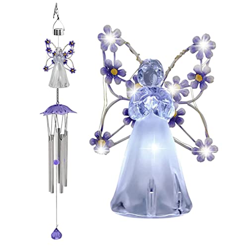 Purple Angel Solar Wind Chimes for Outside, Memorial Garden Decorations - size: Purple