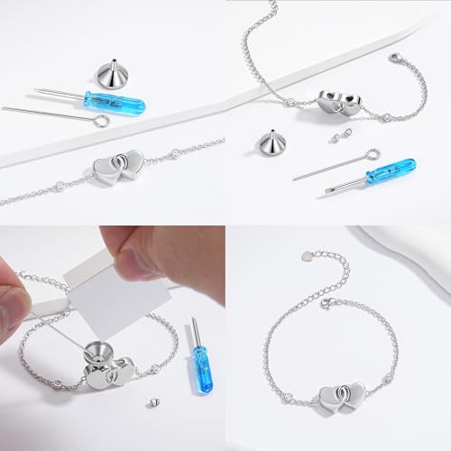 Double Urn Bracelets for Ashes for Women: Sterling Silver Dual Cremation Charms Bracelet Jewelry Hold Two Ashes - Burial Memorial Keepsakes Charms Jewelry Gifts for Loved Ones - style: Double Heart