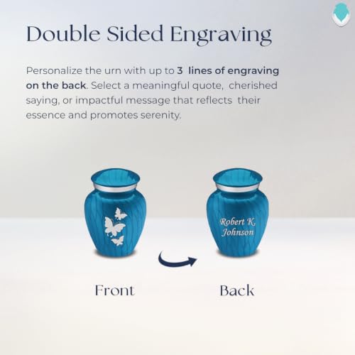 Keepsake Embrace Custom Engraved Butterflies Cremation Urn (Pearl Racing Blue) - color: Pearl Racing Blue