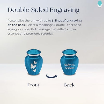 Keepsake Embrace Custom Engraved Butterflies Cremation Urn (Pearl Racing Blue) - color: Pearl Racing Blue