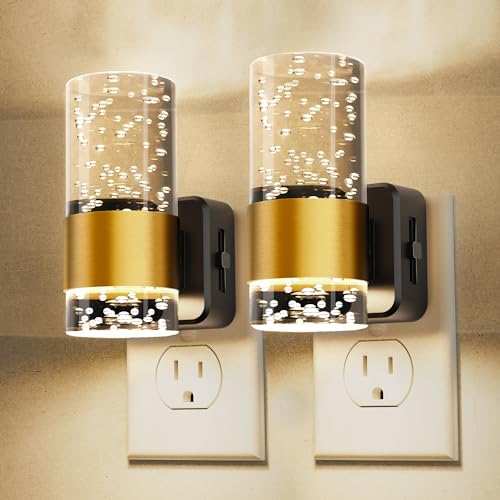 L LOHAS LED Night Light, Dimmable Night Lights Plug into Wall | 2 Pack Acrylic Nightlight, 0-100 LM Adjustable Brightness, 3000K Plug in Night Light, Dusk to Dawn Sensor, Bathroom Hallway - color: Gold Ring-3000K, size: 2 Pack