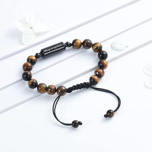 Hearbeingt Cremation Jewelry Urn Bracelet for Ashes Braided Rope Beads | Cremation Bangle Chakra Healing Balancing Memorial Keepsake Ashes Bracelet for Women Men - color: Tiger Eye-Always in my heart