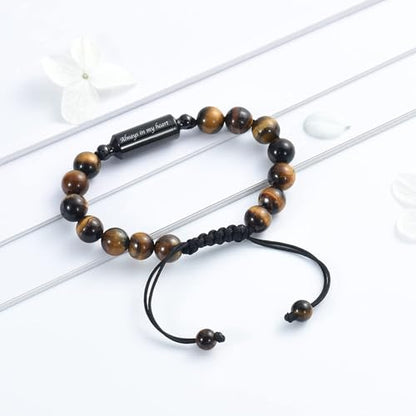 Hearbeingt Cremation Jewelry Urn Bracelet for Ashes Braided Rope Beads - color: Tiger Eye-Always in my heart