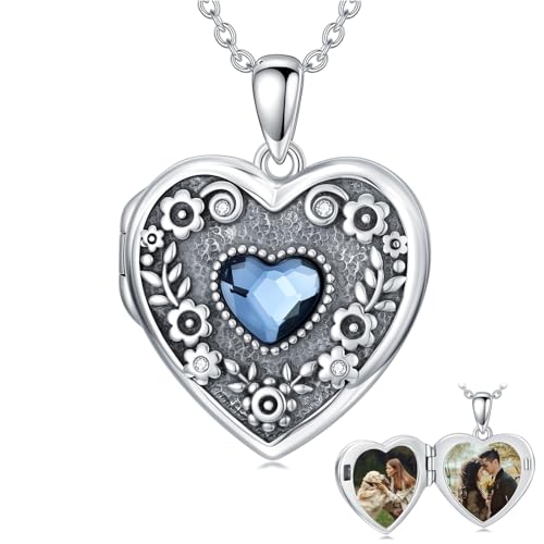 Dorunmo Personalized Heart Locket Necklace That Holds 2 Picture 925 Sterling Silver Custom Lockets Pendant Memorial Jewelry Gifts for Mom Sisters - color: Flower, style: Personalized-Photo