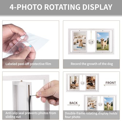ATOBART Pet Memorial Gifts Twin Rotating Wooden Picture Frames - color: White
