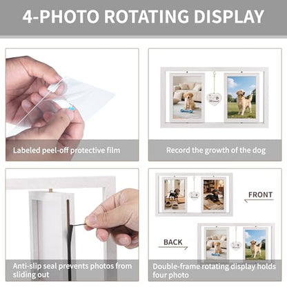 ATOBART Pet Memorial Gifts Twin Rotating Wooden Picture Frames - color: White