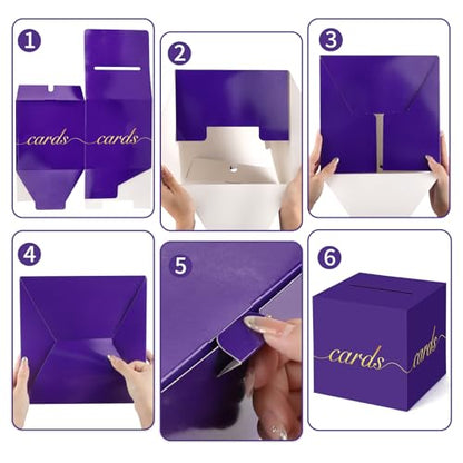 Purple Card Box Gold Foil Wedding Favors Gift Card Boxes Post Box Receiving Money Box Holder for Wedding Reception, Baby Showers, Anniversary, Birthday Party, Retirement, Graduation Envelope Holder - color: Purple and Gold