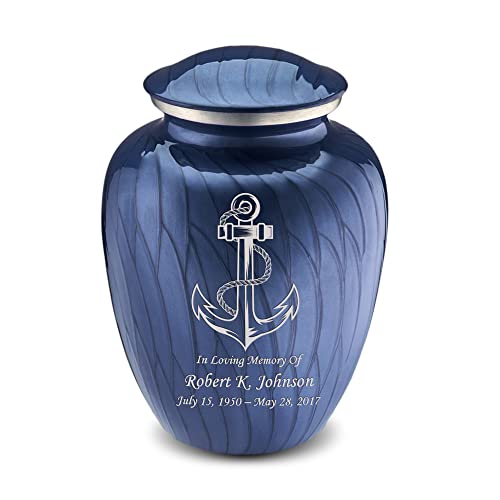 Adult Personalized Anchor Cremation Urns for Human Ashes I Large Pearl Cobalt Blue Funeral Urn for Men and Women I 200 lbs - color: Pearl Cobalt Blue