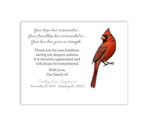 Sympathy Acknowledgement Cards, Funeral Thank You and Bereavement Notes Personalized w/Envelopes-Cardinal