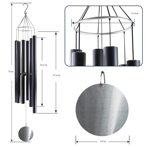 ASTARIN 78 Inch Wind Chimes for Outside with 6 Tubes Tuned Relaxing Melody - size: 78”-Black