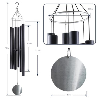 ASTARIN 78 Inch Wind Chimes for Outside with 6 Tubes Tuned Relaxing Melody - size: 78”-Black