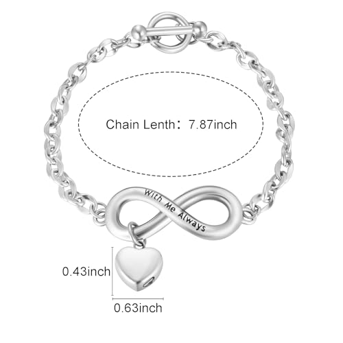 XIUDA Urn Bracelet for Ashes Cremation Bracelet Ashes Bracelet Heart Locket Holder Bangle Link Chain Women Men - color: Silver-Infinity, engraving