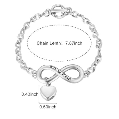 XIUDA Urn Bracelet for Ashes Cremation Bracelet Ashes Bracelet Heart Locket Holder Bangle Link Chain Women Men - color: Silver-Infinity, engraving