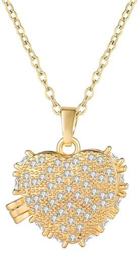 YOUFENG Love Heart Locket Necklace that Holds Pictures Photo Locket Birthday Gifts - style: Gold-plated Openwork