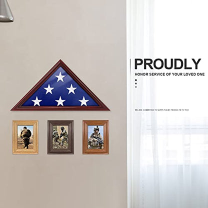 ASmileIndeep Flag Display Case - 5' x 9.5' Funeral & Military Flag Shadow Box with HD Tempered Glass and Wall Mount, Folded Triangle Flag Holder Frame for Veterans, Red - size: For 5' x 9.5' Flag-Red