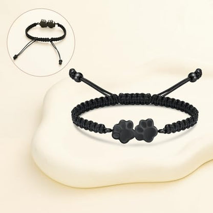 Oinsi Pet Cremation Bracelet for Ashes Dog Cat Paw Urn Pendant Bangle Adjustable Rope Memorial Urn Bracelet for Women Men Stainless Steel Keepsake -Black - color: D-Black