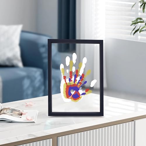 CHERRY CHEERS Family Handprint Kit, DIY Craft Keepsake Wooden Frame, Endless Gift Set, Non-Toxic Paints, Transparent Sheets (Black) - color: Black