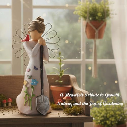 Gardening Gifts for Women-5.9"Unique Garden Angel Figurine | Birthday Housewarming Gifts for Mom Grandma Sister Friend,Sculpted Resin Angel Statues&Friendship Decor for Home - style: Shovel