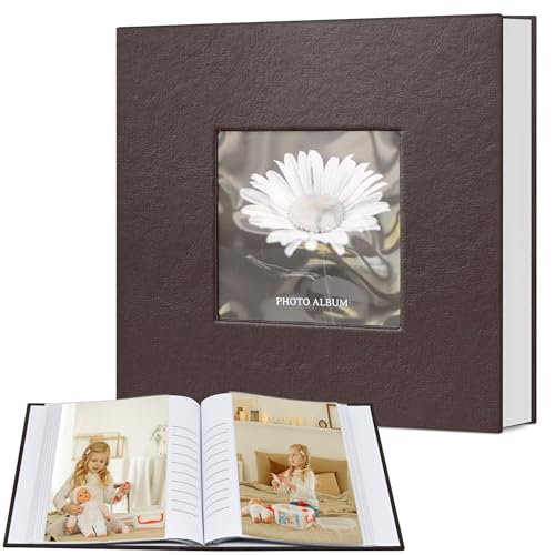 Popotop Photo Album 4x6 100 Photos with Writing Space, Leather Cover Album with Display Picture Window, Photo Book for Wedding Family Baby Gift - color: Coffee, size: 100 Pockets