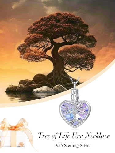WINNICACA Urn Necklaces for Ashes 925 Sterling Silver Tree of Life Heart Cremation Jewelry for Ashes Jewelry Gifts for Human Ashes Keepsake Memorial Jewelry for Women Men - style: 2-Purple Crystal Tree of Life Urn