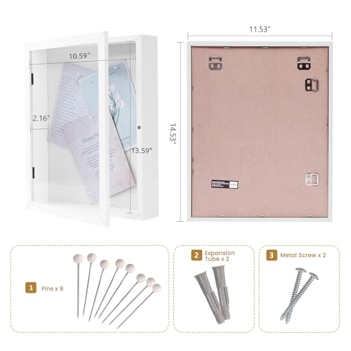Muzilife 11x14 Shadow Box Wood Picture Frame, 2.16 Deep, Real Glass, White - color: White, size: 11x14