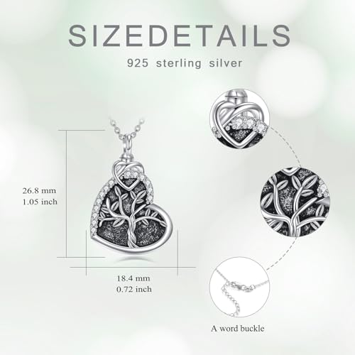 Tree of Life Urn Necklace for Ashes, S925 Sterling Silver Hummingbird/Cross/Love Heart Pendant Cremation Jewelry with Funnel Filler Memorial Keepsake Gifts for Women Men - color: Tree of Life Urn Necklace