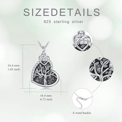 Tree of Life Urn Necklace for Ashes, S925 Sterling Silver Hummingbird/Cross/Love Heart Pendant Cremation Jewelry with Funnel Filler Memorial Keepsake Gifts for Women Men - color: Tree of Life Urn Necklace