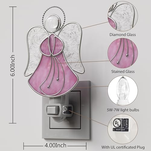 Stained Glass Pink Guardian Angel Night Lights Plug into Wall - color: Pink Angel